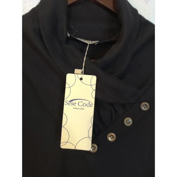 SeSe Code Black & White Long Sleeve Asymmetric Floral Longline Tunic Top Size M - Picture 9 of 10